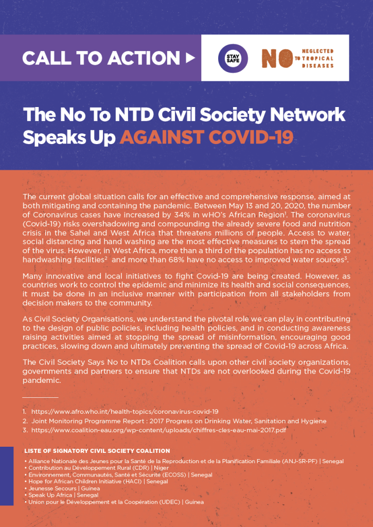 « No to NTDs » Civil Society Network Says No to Covid-19