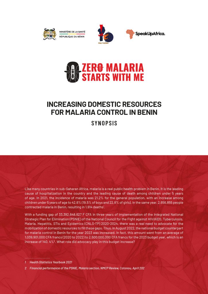 Increasing domestic resources for malaria control in Benin