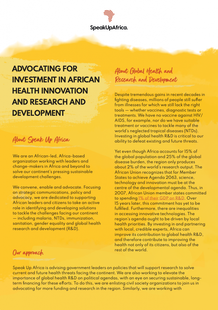 Advocating for Investment in African Health Innovation and Research and Development